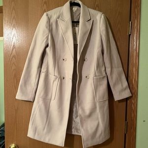 Beige Double-Breasted Coat, Size Large, NWT